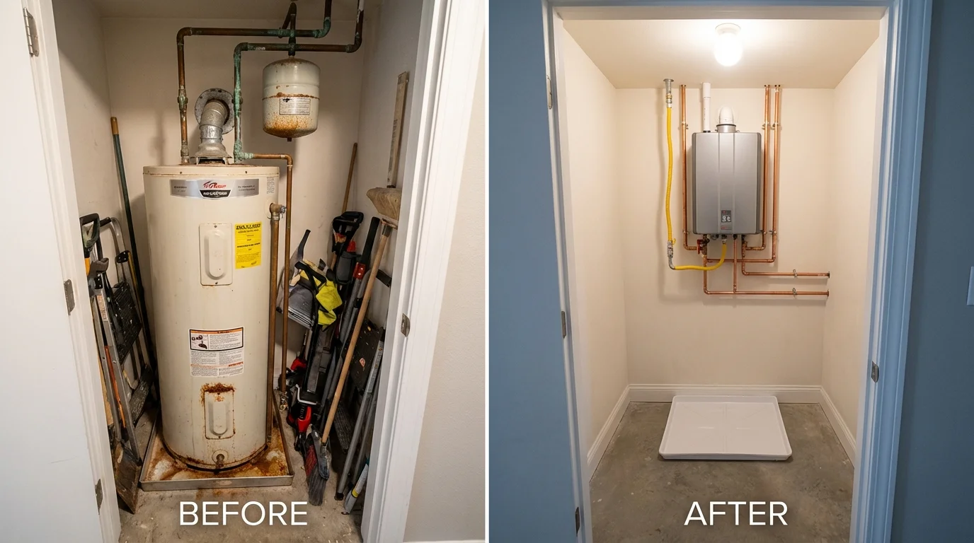 Tank water heater versus wall-mounted tankless unit comparison for Santa Ana, CA homeowners