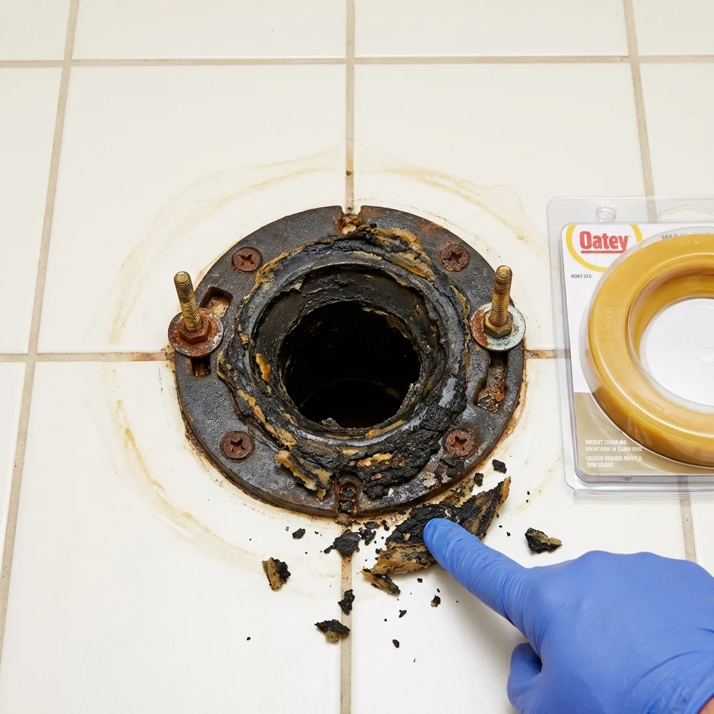 Failed wax ring showing water seepage at the base of a toilet in a Santa Ana, CA home