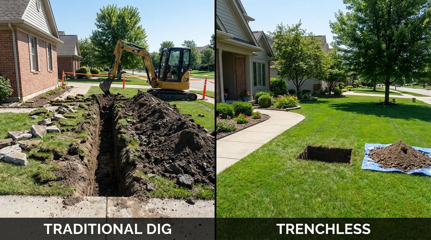 Trenchless sewer repair with minimal yard damage versus traditional excavation in Santa Ana, CA